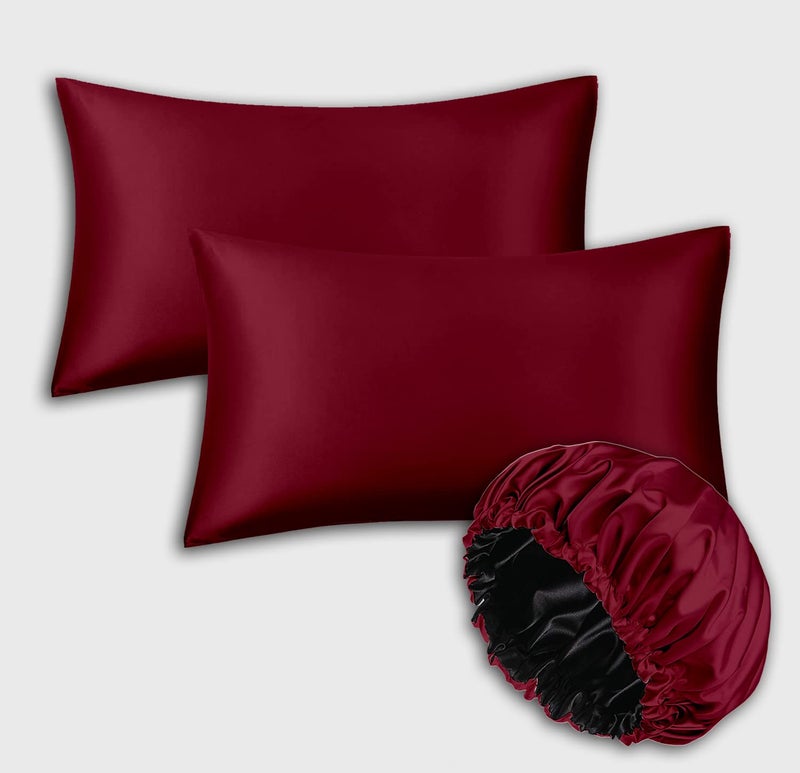 Avirons Mulberry Silk Pillow Cover Pure Silk Pillow Cases Good for Hair and Skin Anti Aging Anti Hair Fall Anti Acne Hypoallergenic | Satin Silk Pillow Cover-Pack of 2 (Size 18 * 28Inch Wine Color) - Image 1
