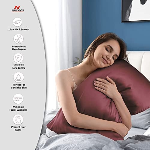 Avirons Mulberry Silk Pillow Cover Pure Silk Pillow Cases Good for Hair and Skin Anti Aging Anti Hair Fall Anti Acne Hypoallergenic | Satin Silk Pillow Cover-Pack of 2 (Size 18 * 28Inch Wine Color) - Image 3