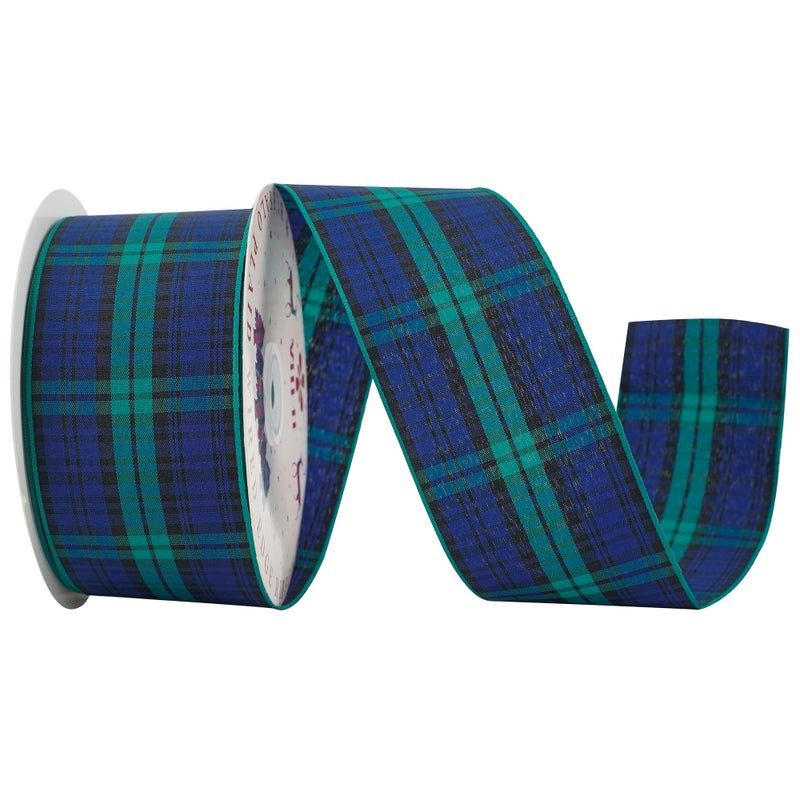 MEEDEE Black Watch Tartan Ribbon 2.5 inch with 25 Yards Gingham Check in Green, Blue and Black Scottish Plaid Polyester Ribbon for Christmas Tree, Wreaths, Bows, Gift Wrap, Weddings, Holiday Crafts - Image 1