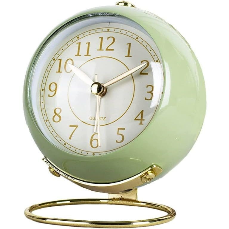CLOUDTAIL CHOICE Alloy Steel Analog Alarm ClocksRetro Backlight Cute Simple Design Small Silent NonTickingBattery PoweredFor KidsBedroomTravelKitchenBedside DesktopGreen 394 Inch 10 cm - Image 1