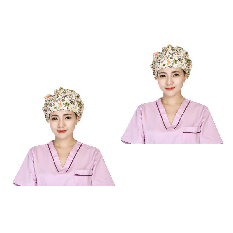 2 pcs Delicate Printing Sweat Absorbing Cotton Working Hat Protector for Kitchen Cleaning Operating Room (Yellow Lion) - Image 1