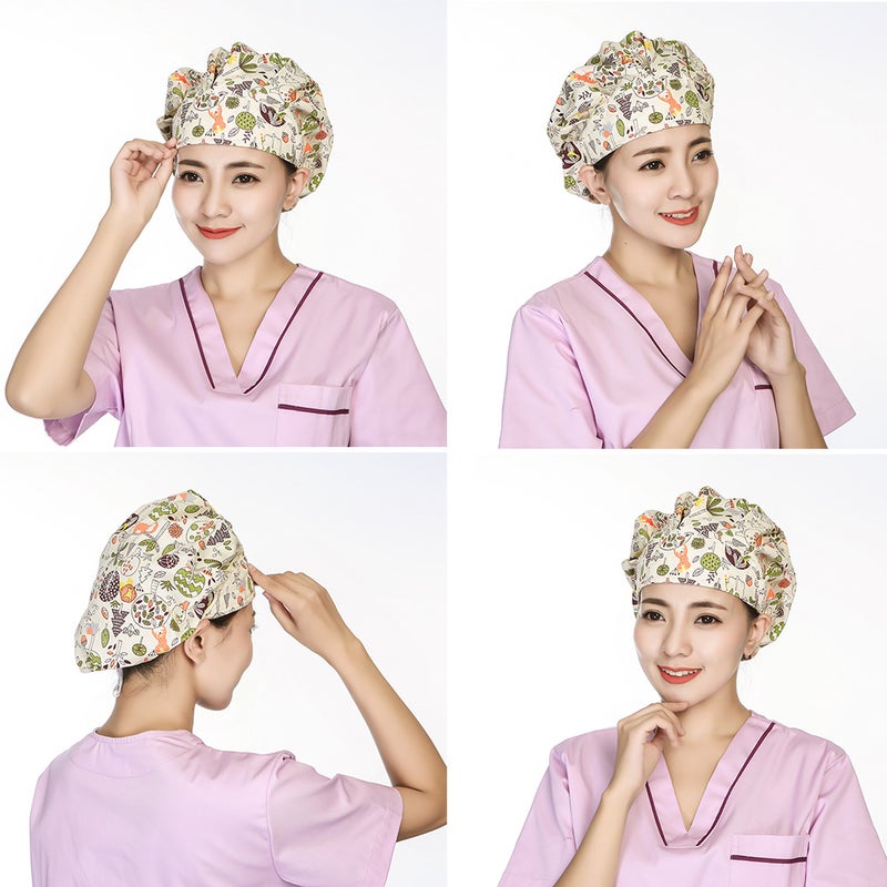 2 pcs Delicate Printing Sweat Absorbing Cotton Working Hat Protector for Kitchen Cleaning Operating Room (Yellow Lion) - Image 5