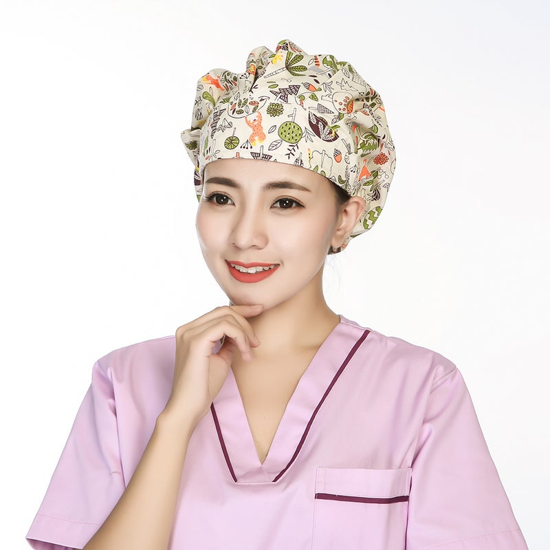 2 pcs Delicate Printing Sweat Absorbing Cotton Working Hat Protector for Kitchen Cleaning Operating Room (Yellow Lion) - Image 2