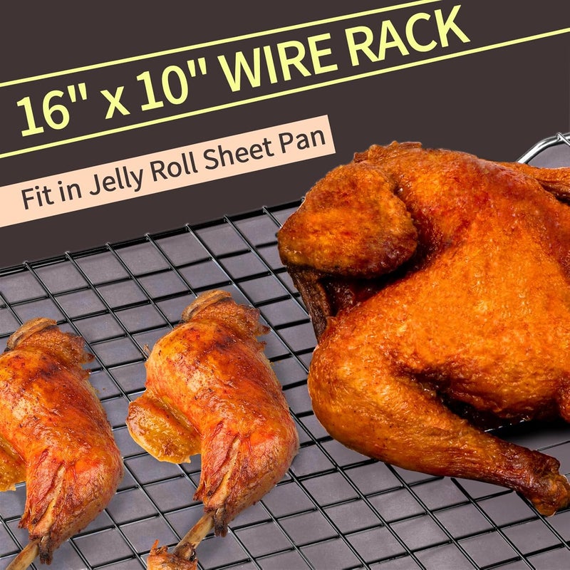 Briout Cooling Rack for Baking, 2-Pack 16x10 Inches Baking Rack, Thick Wire Cookie Rack for Cooking, Roasting, Grilling, Drying, Oven Safe, Fits Half Sheet Pan, Black - Image 3