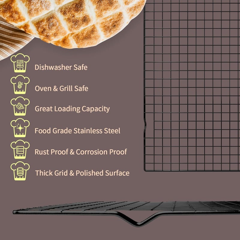 Briout Cooling Rack for Baking, 2-Pack 16x10 Inches Baking Rack, Thick Wire Cookie Rack for Cooking, Roasting, Grilling, Drying, Oven Safe, Fits Half Sheet Pan, Black - Image 2