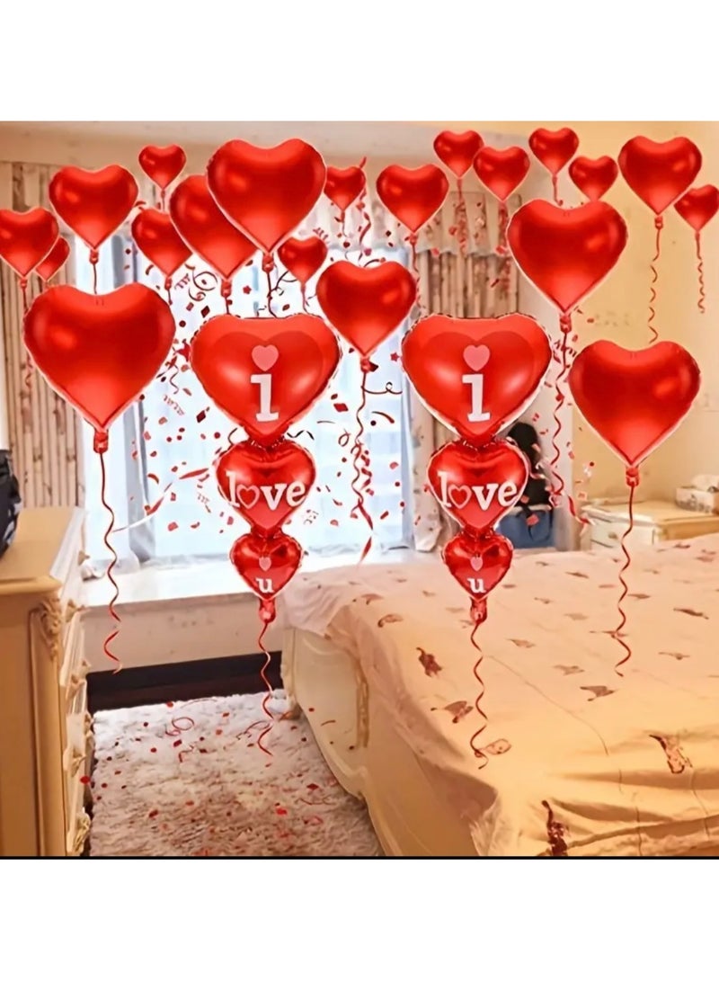 جست كواليتي قطعة واحدة من بالونات الحب الرومانسية لعيد الحب - بالونات من فيلم الألومنيوم على شكل قلب مع خيط أحمر - مثالية لعروض الزفاف وديكورات الحفلات - Image 5