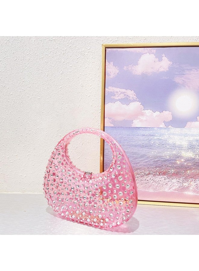 QTKJ Clutch Purses for Women, Diamantes Evening Bag, Pink Acrylic Tote Bag, Small Tote Bag, Handbags for Wedding, Prom, Parties, Travel - Image 4