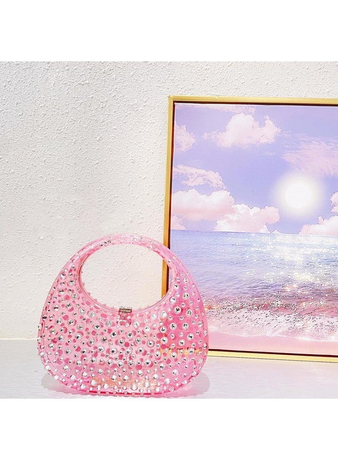 QTKJ Clutch Purses for Women, Diamantes Evening Bag, Pink Acrylic Tote Bag, Small Tote Bag, Handbags for Wedding, Prom, Parties, Travel - Image 3