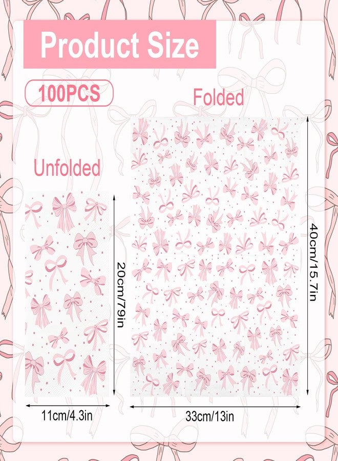 IANFEPH 100PCS Pink Bow Napkins Disposable Hand Towels for Bathroom 3 Ply Decorative Bow Paper Napkins Pink Coquette Girl Party Guest Napkins for Birthday Bachelorette Bridal Wedding Party Supplies - Image 2