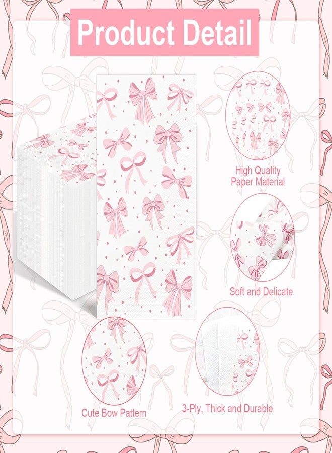 IANFEPH 100PCS Pink Bow Napkins Disposable Hand Towels for Bathroom 3 Ply Decorative Bow Paper Napkins Pink Coquette Girl Party Guest Napkins for Birthday Bachelorette Bridal Wedding Party Supplies - Image 3