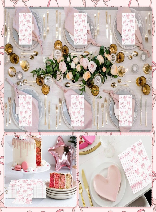 IANFEPH 100PCS Pink Bow Napkins Disposable Hand Towels for Bathroom 3 Ply Decorative Bow Paper Napkins Pink Coquette Girl Party Guest Napkins for Birthday Bachelorette Bridal Wedding Party Supplies - Image 5
