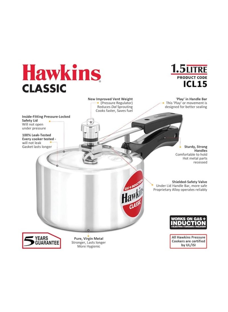 Hawkins Hawkins 1.5 Litre Classic Pressure Cooker, Induction Inner Lid Baby Cooker, Pan Cooker, Best Cooker, Silver (ICL15)  - Image 3
