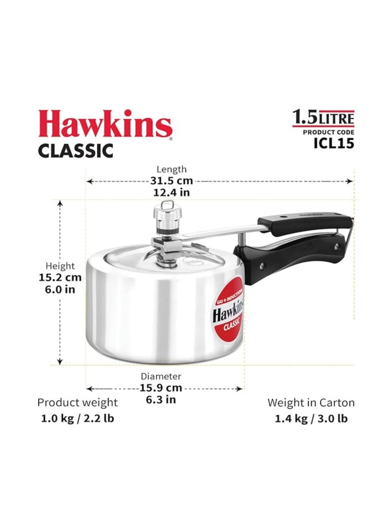 Hawkins Hawkins 1.5 Litre Classic Pressure Cooker, Induction Inner Lid Baby Cooker, Pan Cooker, Best Cooker, Silver (ICL15)  - Image 4