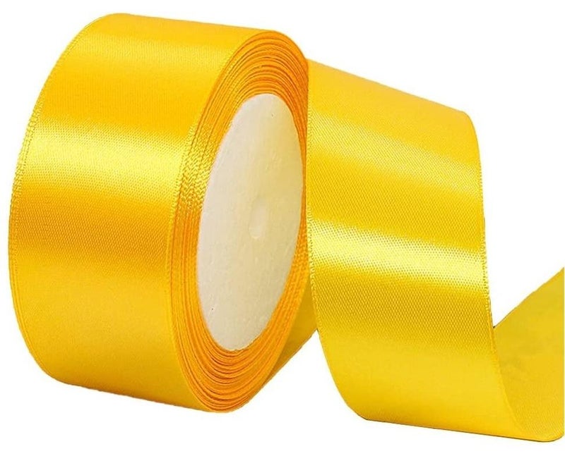 مارك شريط ساتان أصفر ذهبي، شريط بوليستر من القماش مقاس 38 مم × 25 ياردة لتغليف الهدايا، هدايا الحفلات، زينة الزفاف، صناعة القوس، الباقات، مشاريع الخياطة واللوازم الحرفية - Image 1