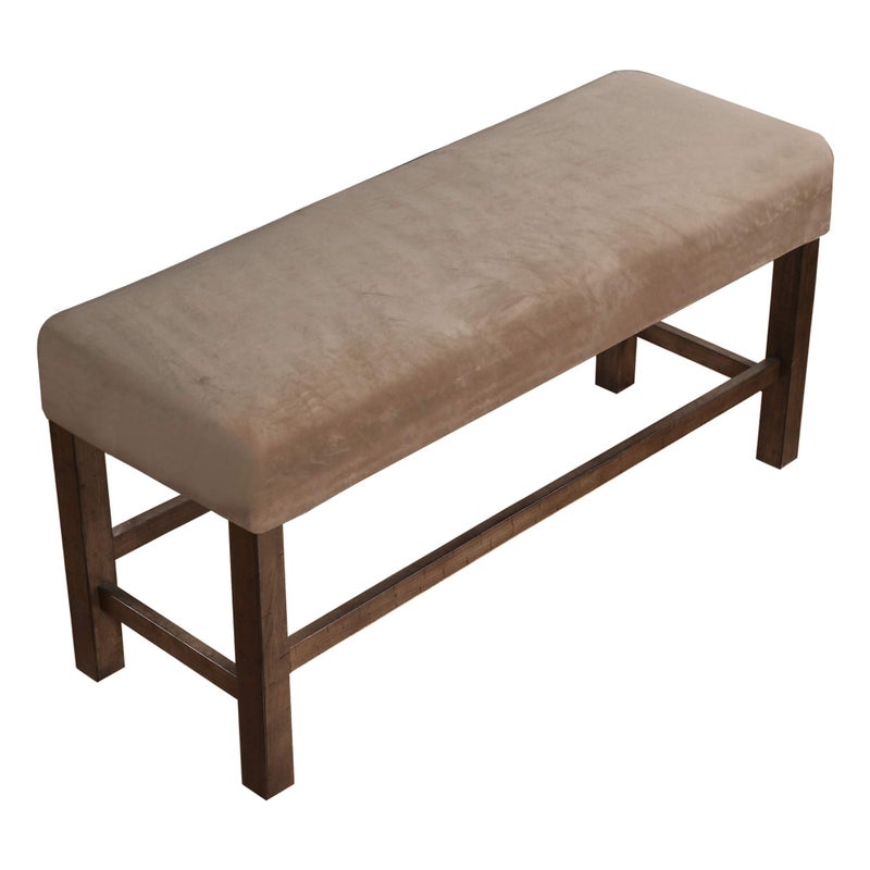 PrinceDeco Velvet Spandex Bench Covers for Dining Room  Soft Thick Velvet Bench Slipcover Bed Bench Cover Removable Washable Bench Seat Protector for Living Room Kitchen Bedroom Large Taupe - Image 1