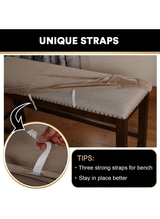 PrinceDeco Velvet Spandex Bench Covers for Dining Room  Soft Thick Velvet Bench Slipcover Bed Bench Cover Removable Washable Bench Seat Protector for Living Room Kitchen Bedroom Large Taupe - Image 5