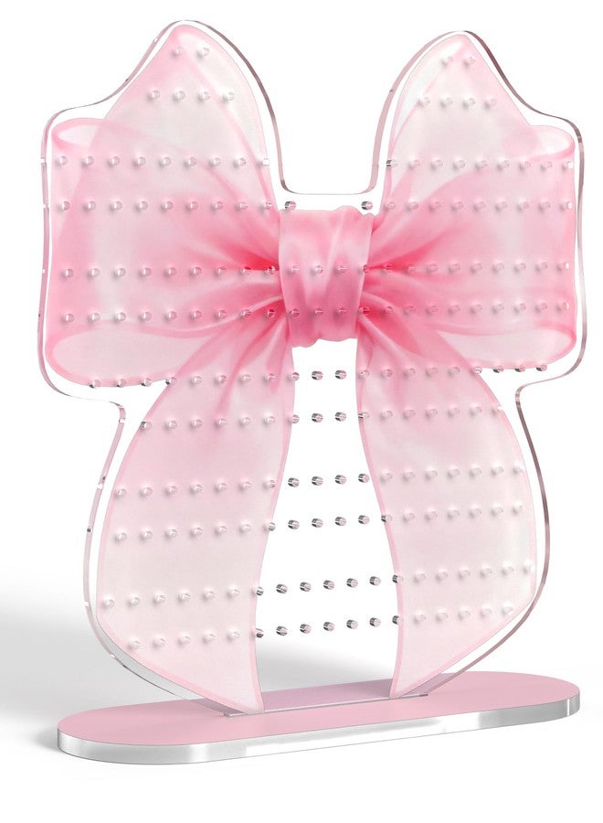 NiHome Pink Bow Acrylic Earring Holder Stand - 202 Holes Organizer for 80-101 Pairs, Jewelry Display Rack with Printed Bow Design, Preppy Room Decor, Bow Decor, Anti-Slip Pads & Glue Accessories - Image 1