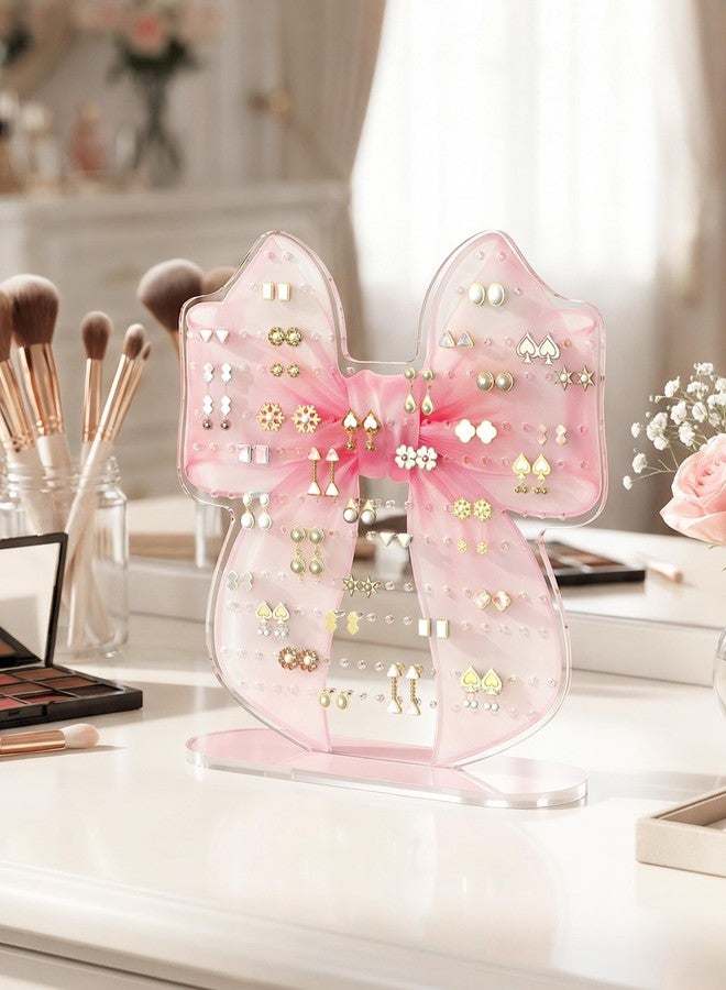 NiHome Pink Bow Acrylic Earring Holder Stand - 202 Holes Organizer for 80-101 Pairs, Jewelry Display Rack with Printed Bow Design, Preppy Room Decor, Bow Decor, Anti-Slip Pads & Glue Accessories - Image 4