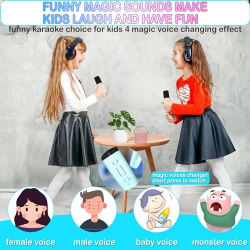 Darkant Kids Karaoke Machine Portable Bluetooth Speaker with 2 Wireless Mics Microphone Speaker Set with LED Lights for Home Party Birthday Gifts for Girls Boys Kids - Image 3