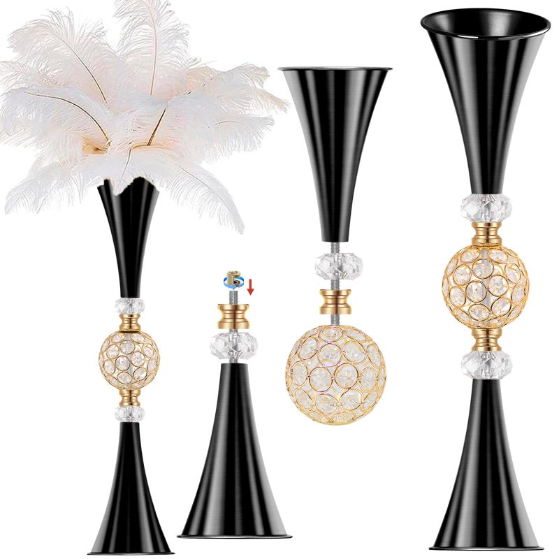 VIJIV Black Tall Crystal Flower Vases for Centerpiece - 28'' Large Trumpet Vase for Bouquet Skinny Decorative, Floor Vase Flower Stand for Party Event, Dining Table DÃ©cor, Bridal Shower, Wedding - Image 1