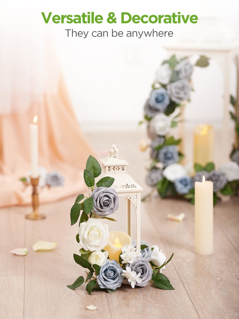 InnoGear Artificial Flowers, 50 Pcs Ivory White Foam Fake Roses Bulk with Stems for Decoration DIY Wedding Bouquets Centerpieces Bridal Shower Party Christmas Tree - Image 5