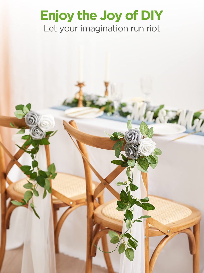 InnoGear Artificial Flowers, 50 Pcs Ivory White Foam Fake Roses Bulk with Stems for Decoration DIY Wedding Bouquets Centerpieces Bridal Shower Party Christmas Tree - Image 3