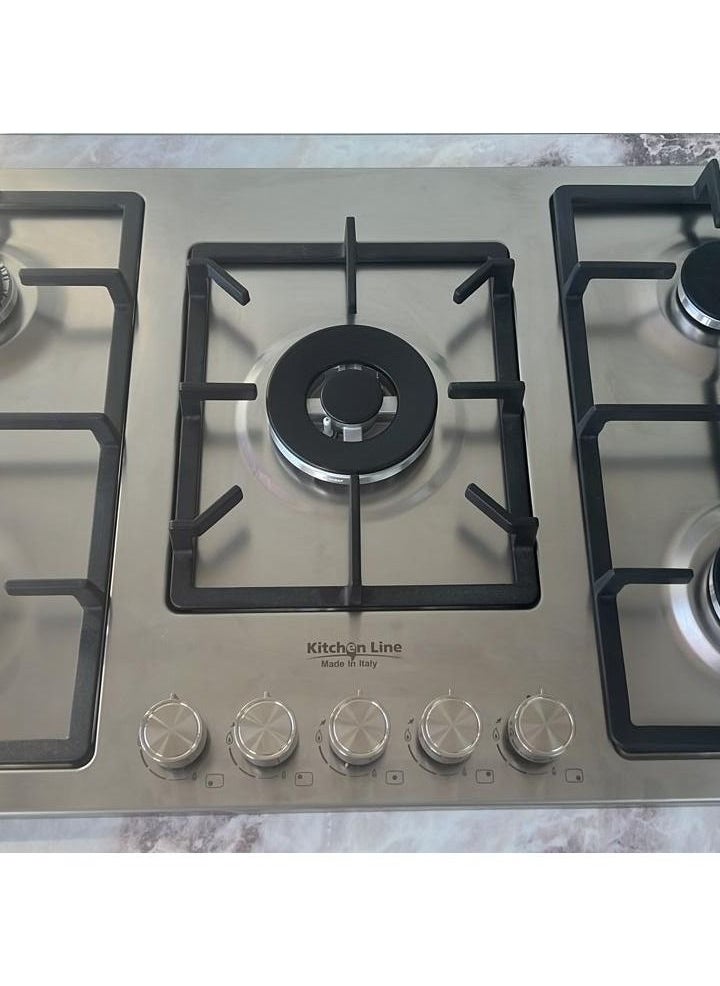 kitchen Line 90 cm Flat Gas Stove - 5 Burners, Cast Iron Griddle with Automatic Ignition, Front Tri-Ring Handle  - Image 3