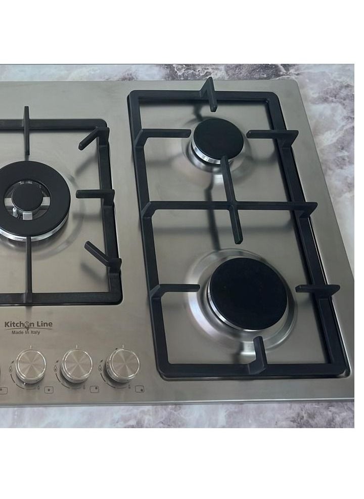 kitchen Line 90 cm Flat Gas Stove - 5 Burners, Cast Iron Griddle with Automatic Ignition, Front Tri-Ring Handle  - Image 4