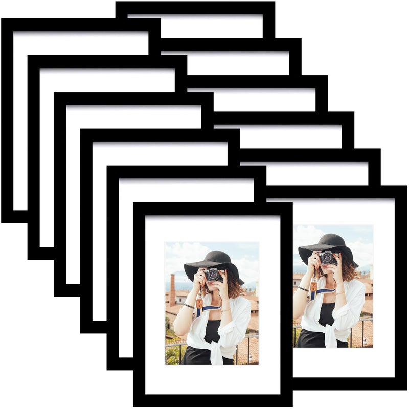 Picrit 8x12 Picture Frame Set of 12 Display 6x8 with Mat or 8x12 without Mat Photo Frames for Wall Mounting or Table Top Display Black