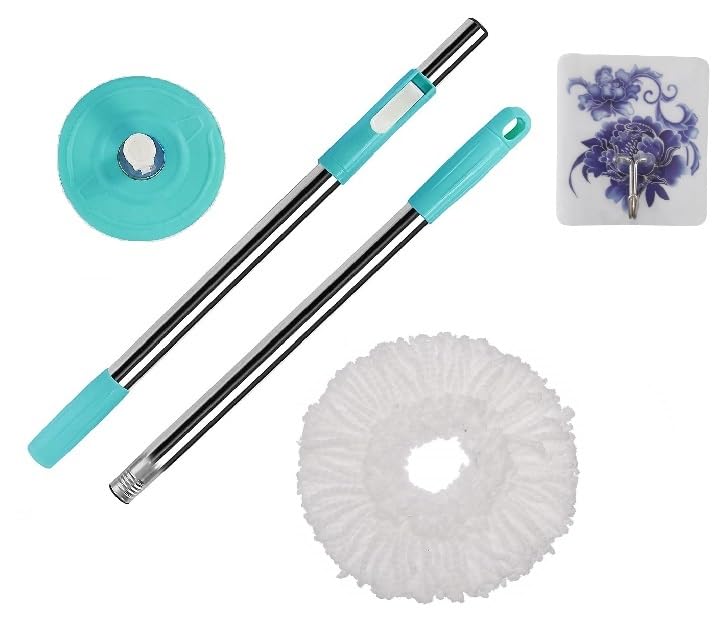 Hill Clean Stainless Steel Mop Spares Set Handle with 1 Microfibers RefillCompatible with Prime EElite Classic Ace Mops Aqua Blue Pack of 1BX - Image 1