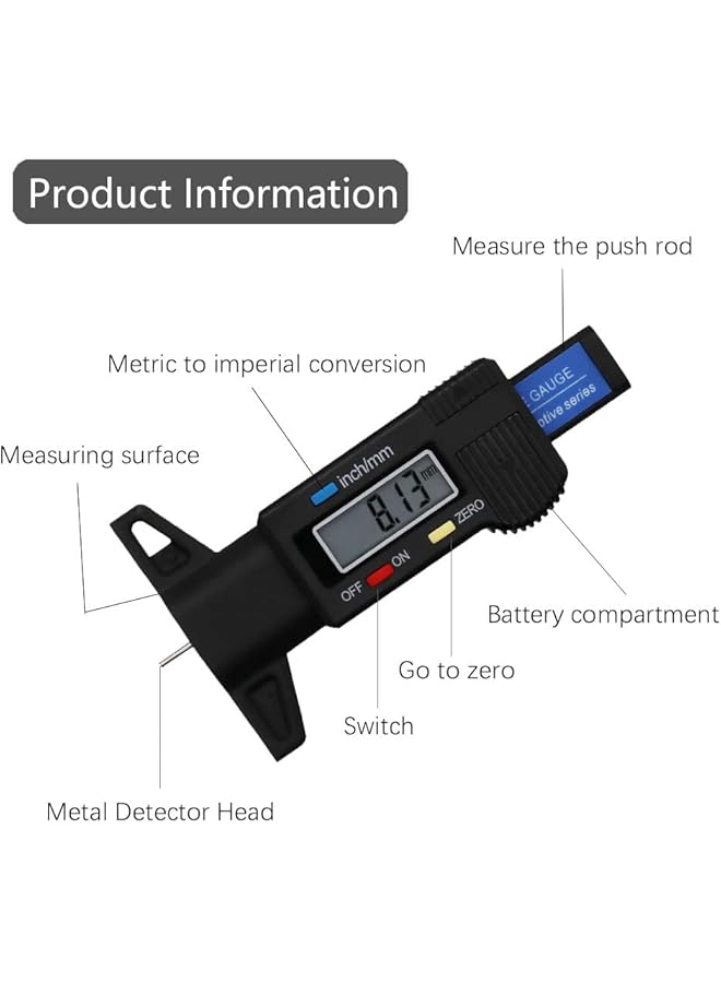 KASTWAVE Tire Tread Depth Gauge, Digital Tire Tread Depth Gauge, 0-25.4 Mm Inch Tire Gauge Digital With Lcd Display Tread Checker Tire Tester, Tire Tread Depth Measuring Tool For Cars Trucks Vans Suv - Image 2