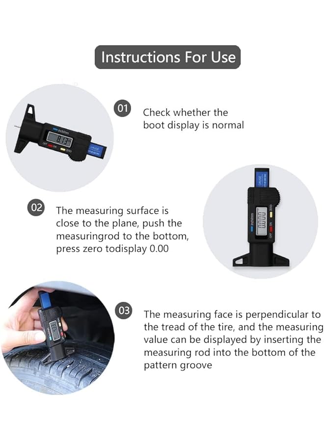 KASTWAVE Tire Tread Depth Gauge, Digital Tire Tread Depth Gauge, 0-25.4 Mm Inch Tire Gauge Digital With Lcd Display Tread Checker Tire Tester, Tire Tread Depth Measuring Tool For Cars Trucks Vans Suv - Image 4