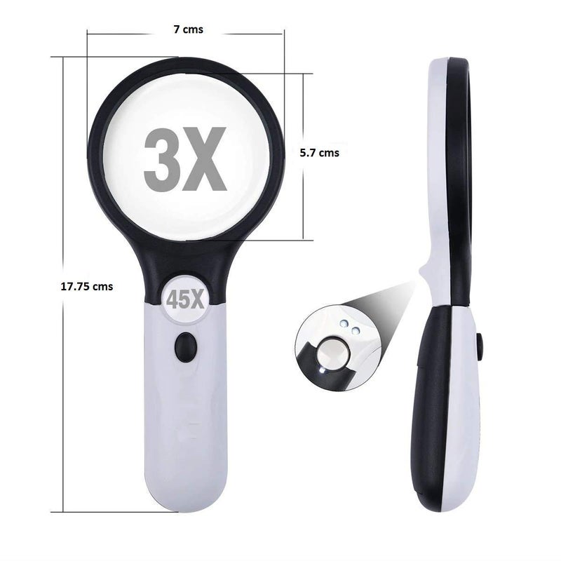 SCHUBERT 3 LED Light 3X & 45x Handheld Magnifier, Reading Magnifying Glass Lens Jewelry Loupe, Book and Newspaper Reading, Insect and Hobby Observation, Classroom Science Magnifier Glass with Light - Image 3