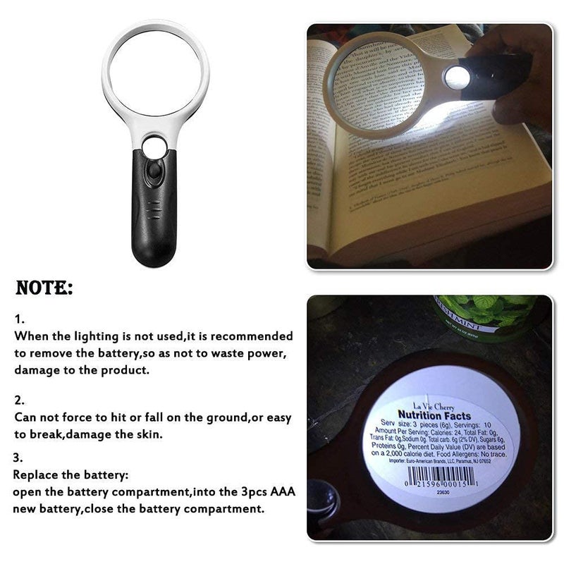 SCHUBERT 3 LED Light 3X & 45x Handheld Magnifier, Reading Magnifying Glass Lens Jewelry Loupe, Book and Newspaper Reading, Insect and Hobby Observation, Classroom Science Magnifier Glass with Light - Image 4