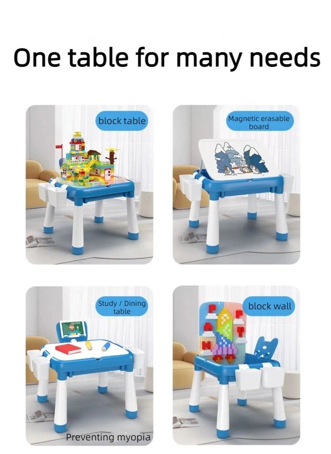 Multi-functional block learning table parent-child interaction puzzle DIY building large particles block toy table (contains DIY block particles 100Pcs and erasable paintbrush two)  - Image 5