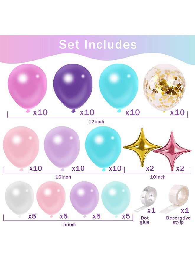 Peachjoy طقم زينة قوس بالونات يونيكورن 96 قطعة، زينة حفلة عيد ميلاد يونيكورن للفتيات بالونات ملونة خفيفة بنفسجي وأكوا أزرق وزهري، مستلزمات حفلات زفاف وحفلات استقبال المواليد - Image 2