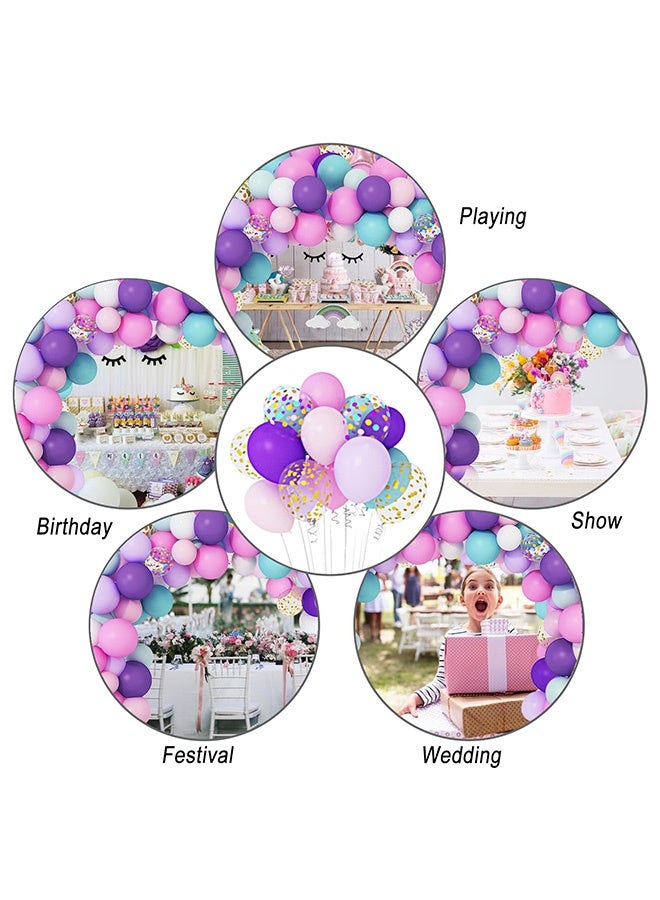 Peachjoy طقم زينة قوس بالونات يونيكورن 96 قطعة، زينة حفلة عيد ميلاد يونيكورن للفتيات بالونات ملونة خفيفة بنفسجي وأكوا أزرق وزهري، مستلزمات حفلات زفاف وحفلات استقبال المواليد - Image 4