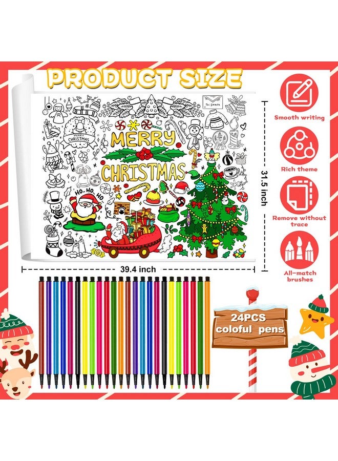 KVCSYAW Christmas Giant Coloring Poster With 24 Pcs Paint Pens, 39.4 X 31.5 Inch Jumbo Coloring Poster With Christmas Tree, Huge Coloring Paper Large Coloring Sheets For Christmas School Home Birthday Party  - Image 2