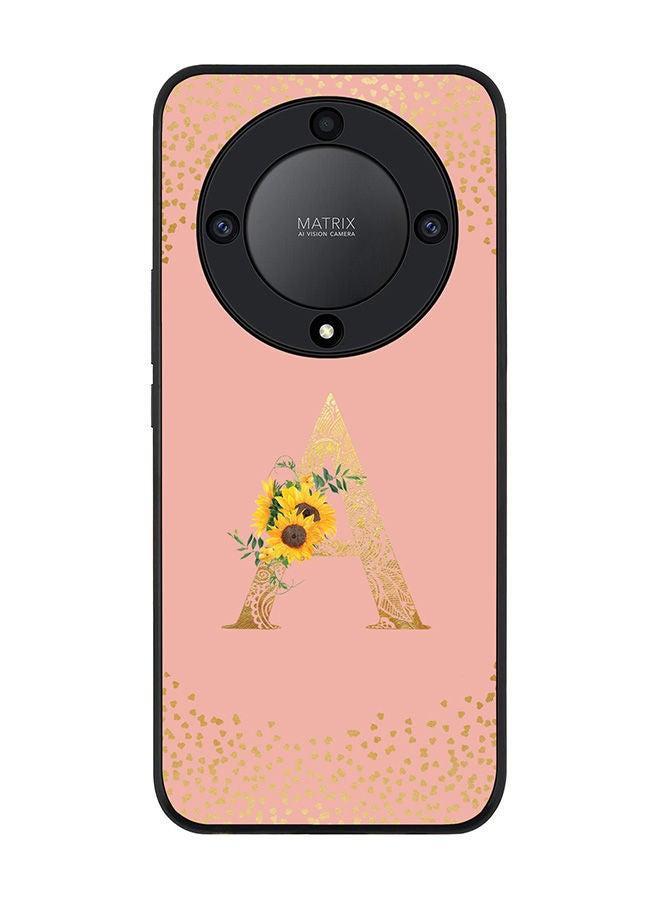 Stylizedd حافظة سوداء متينة لهاتف Honor X9a 5G - غلاف مرن من مطاط TPU - تصميم مخصص بنمط زهور - حرف أولي - A (وردي فاتح) - Image 1