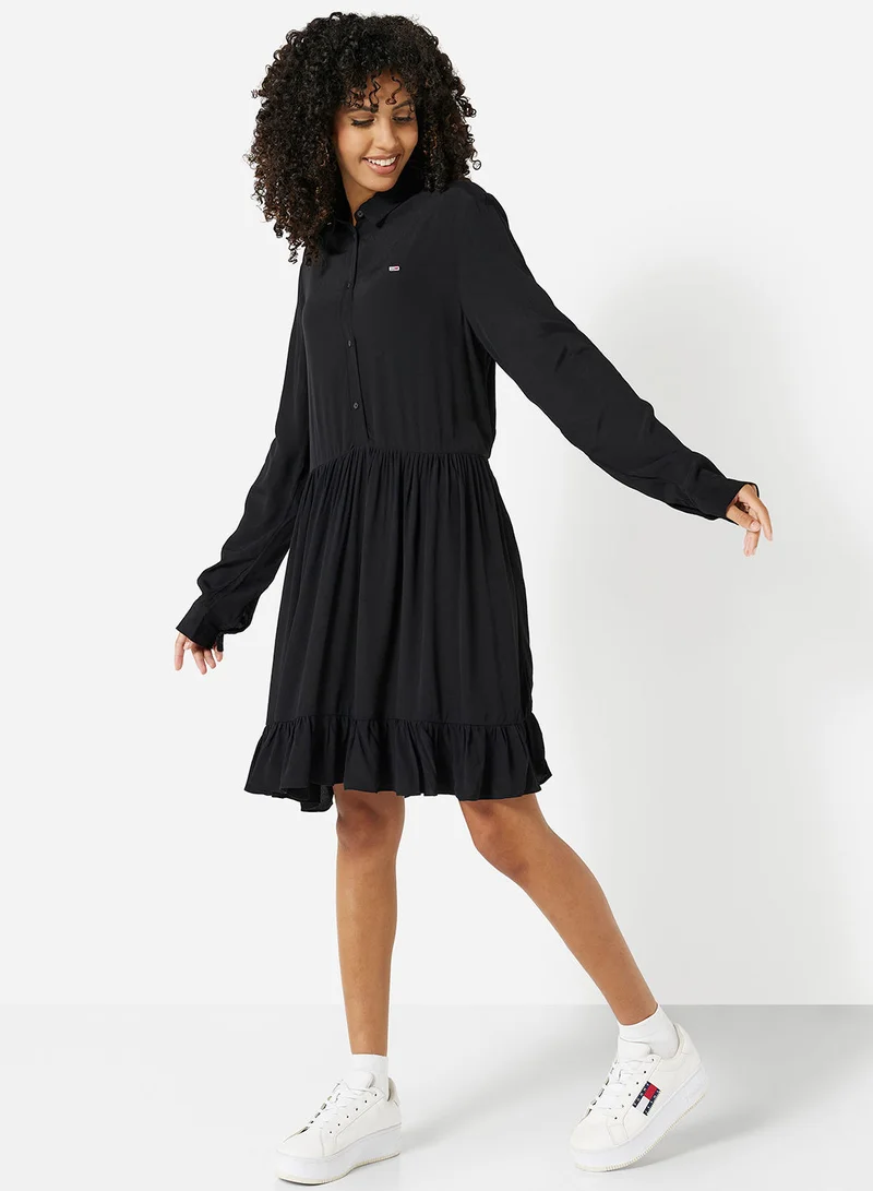 TOMMY JEANS Logo Tiered Mini Shirt Dress
