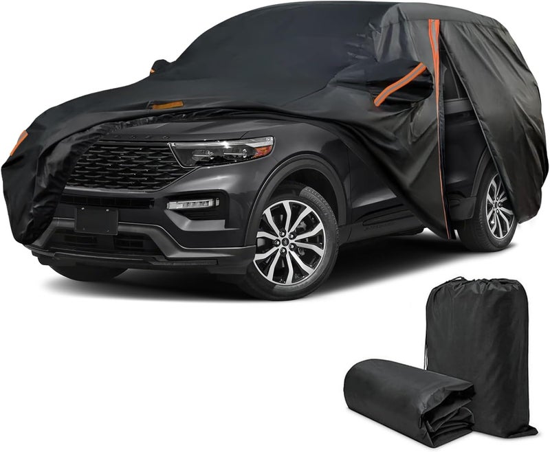 غطاء سيارة SUV مخصص لفورد إكسبلورر 2005-2025، غطاء كامل للسيارة مقاوم للماء لجميع الأحوال الجوية للسيارات، حماية خارجية من الشمس والمطر والأشعة فوق البنفسجية والثلج والغبار، مع سحاب باب السائق وشرائط عاكسة - Image 1