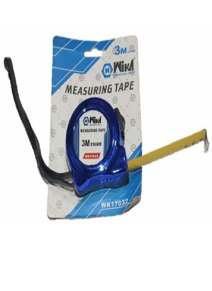 WIKA Wika Measuring Tape, WK17032, Chrome Plated, 16MM x 3 Mtrs, Blue/Silver 