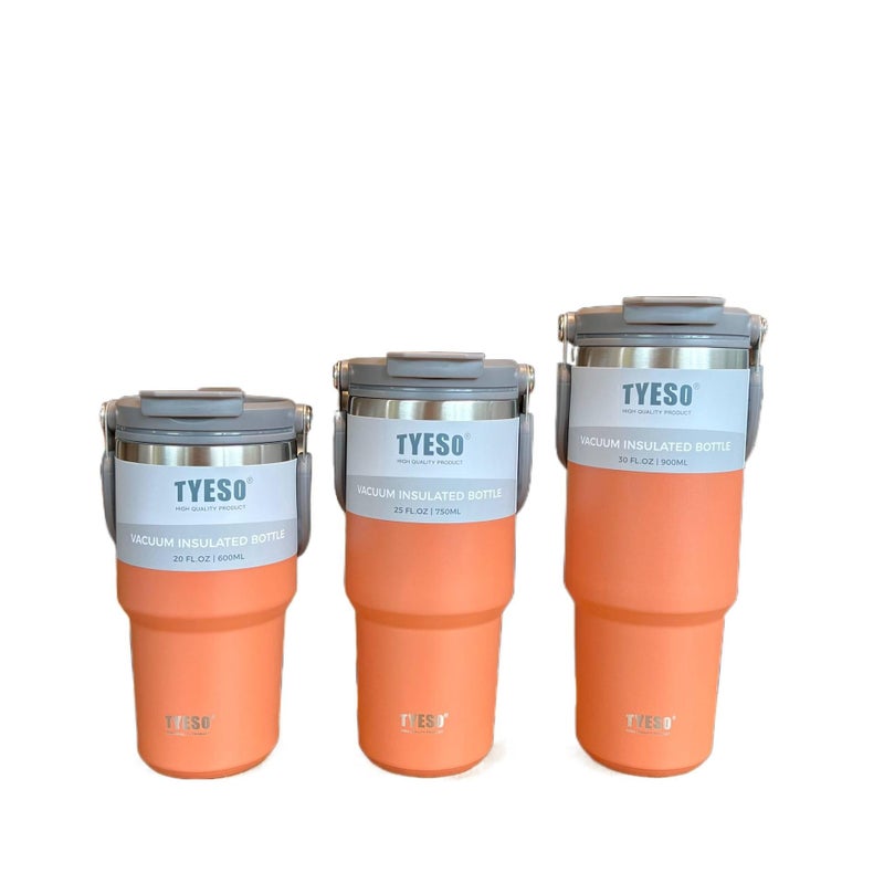 كوب قهوة للسفر بغطاء بشفاط ومناسب لحامل الأكواب من ستانلس ستيل وجدار مزدوج، 900 ml مع غطاء بقشة من الستانلس ستيل أثناء التنقل للطاولة سهل التخزين - Image 1