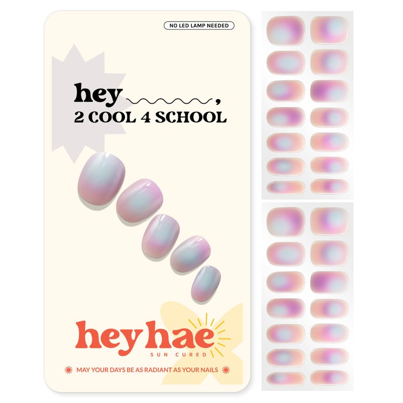 Heyhae Semi Cured Gel Nail Strips | No LED Lamp Needed | Aura, Purple | Easy Apply & Remove, Salon Quality | Includes 28 Strips, 1 Prep Pads, Nail File & Wooden stick - Hey, 2 Cool 4 School - Image 1
