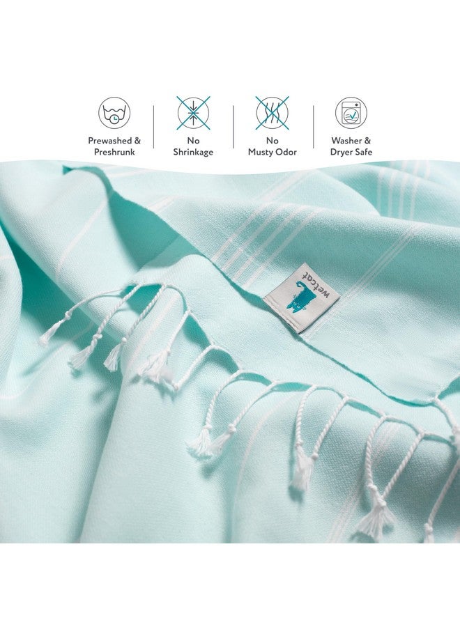 WETCAT Turkish Beach Towel Oversized (38"x71") 100% Turkish Cotton, Made in Turkey - Sand Free, Extra Large, Ultra Soft, Quick Drying, Compact & Lightweight for Travel - Aqua - Image 5