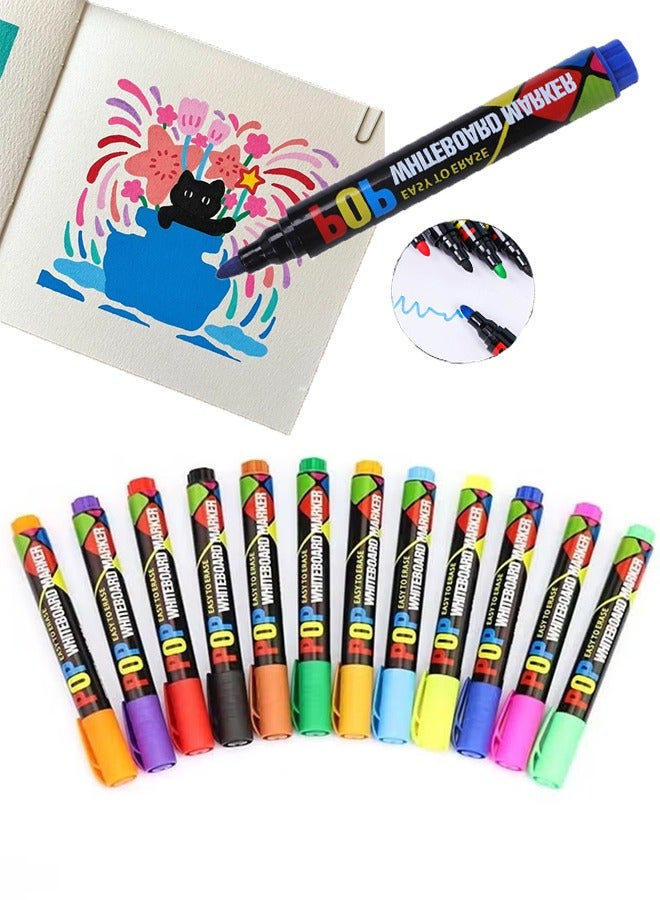 Generic 12pcs Colored Ink Pen Set Erasable Whiteboard Pen Refillable Dry Erase Pen Coloring Art Marker Pen for Rock Painting Fabric Graffiti Artists Crafters Manga/5mm  - Image 1