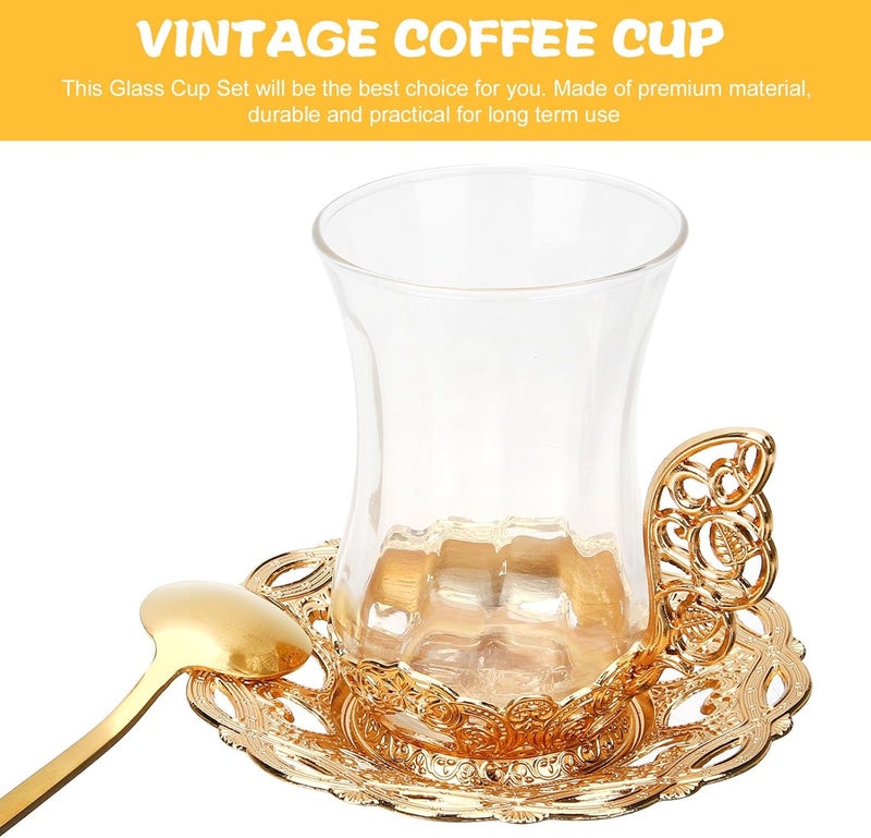PRETYZOOM Turkish Coffee Cup Set with Saucer and Spoon Elegant European Serving Tea Coffee Glassware for Home Office Tea Party Supplies - Image 2