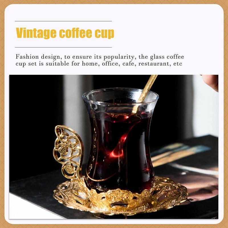 PRETYZOOM Turkish Coffee Cup Set with Saucer and Spoon Elegant European Serving Tea Coffee Glassware for Home Office Tea Party Supplies - Image 3