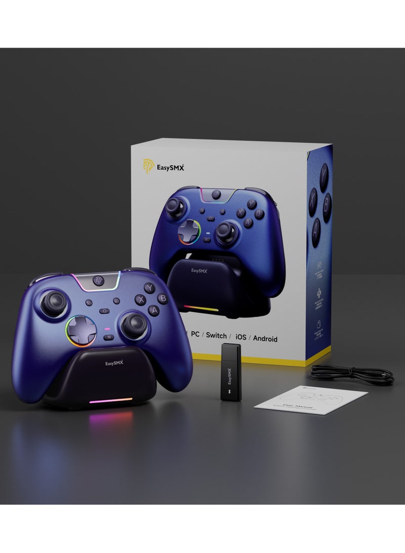 EasySMX Professional Gamepad EasySMX X05 Pro Wireless Game Controller with Charging Dock for PC/Switch/Steam/iOS/Android/Android TV BOX with Dual-Mode Impulse Triggers, Hall Joysticks, Ergonomic Skin-Like Grip, Quiet-Touch Low-Noise Buttons, 1000Hz Polling, 2 Programmable Buttons, RGB, 1000mAh Battery - Image 3