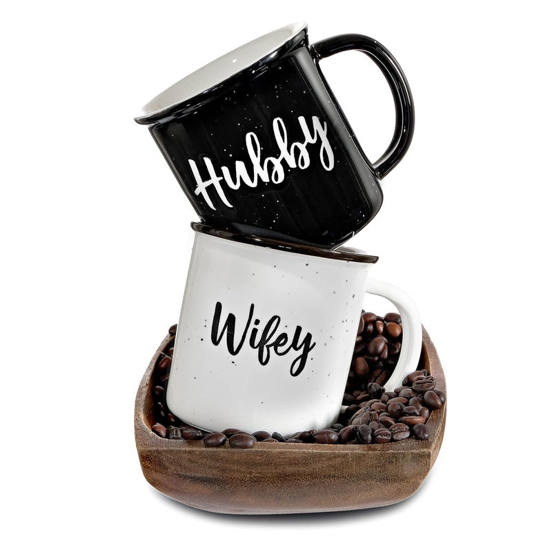 MAINEVENT Wifey Hubby Mugs Set of 2 Coffee Mug 11 Ounce Husband Wife Gift His Hers Coffee Cup